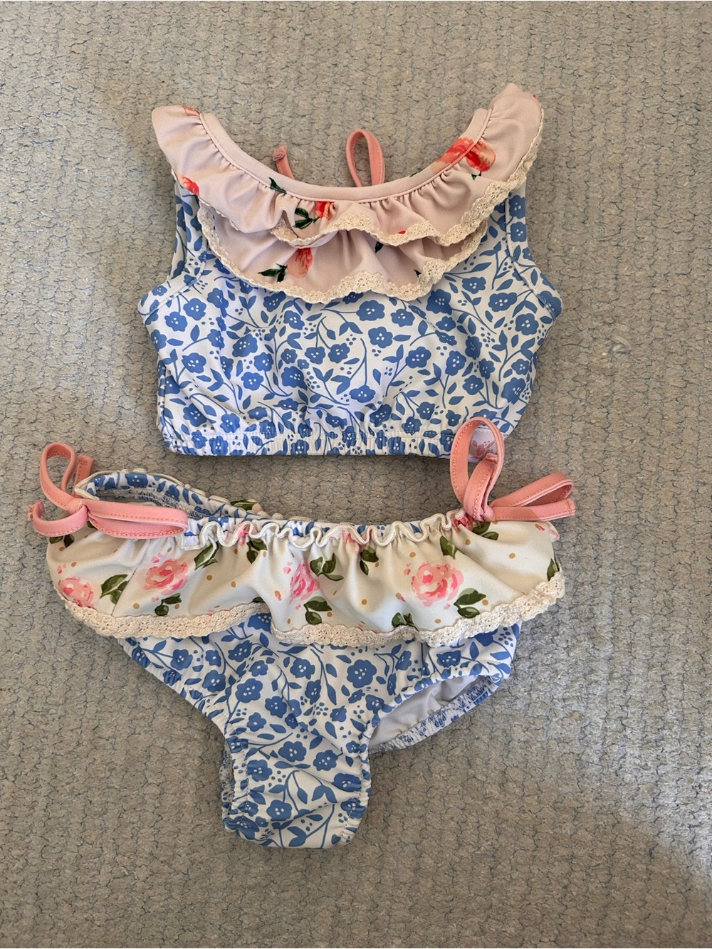 Sweet Honey girls 2T two piece swimsuit floral ruffle bows